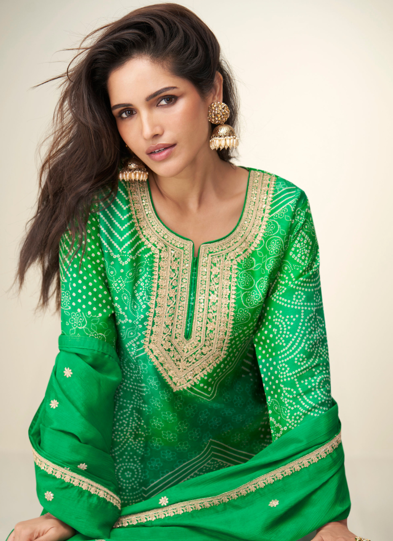 Designer Green Sharara Suit with Zari Embroidery with Dupatta for Indian Wedding and Pakistani Festival