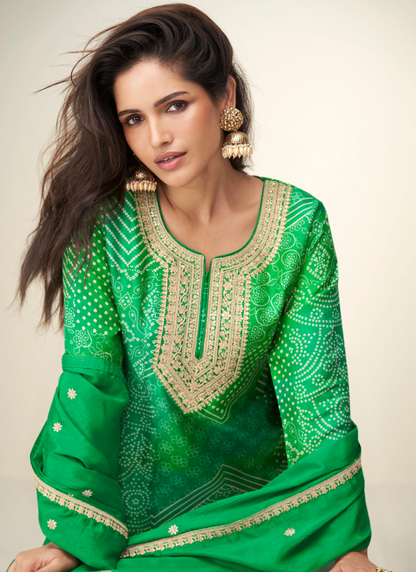 Designer Green Sharara Suit with Zari Embroidery with Dupatta for Indian Wedding and Pakistani Festival