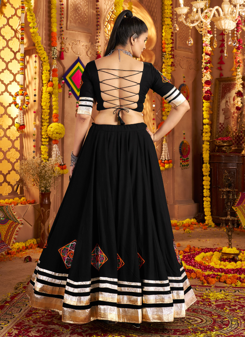 Black Chaniya Choli With Dupatta For Navratri Festival – Mirror, Thread, Embroidery Work – Garba Special 2025 Collection