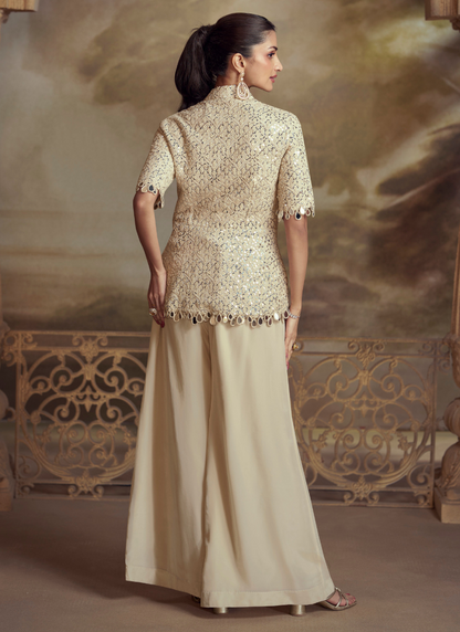 Designer Cream Viscose Palazzo Suit for Indian Wedding and Pakistani Festival
