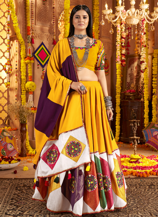 Yellow Chaniya Choli with Multicolor Embroidery – Traditional Navratri Outfit