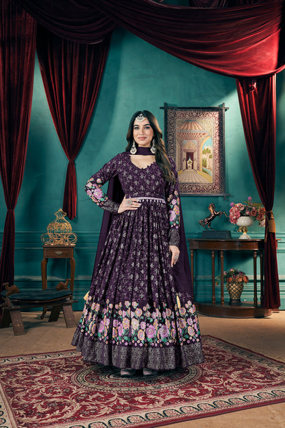 Designer Purple Fox Georgette Gown with Dupatta