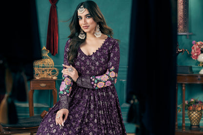 Designer Purple Fox Georgette Gown with Dupatta