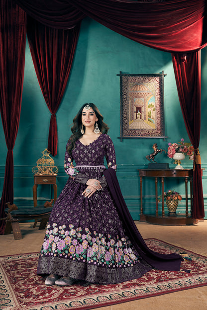 Designer Purple Fox Georgette Gown with Dupatta