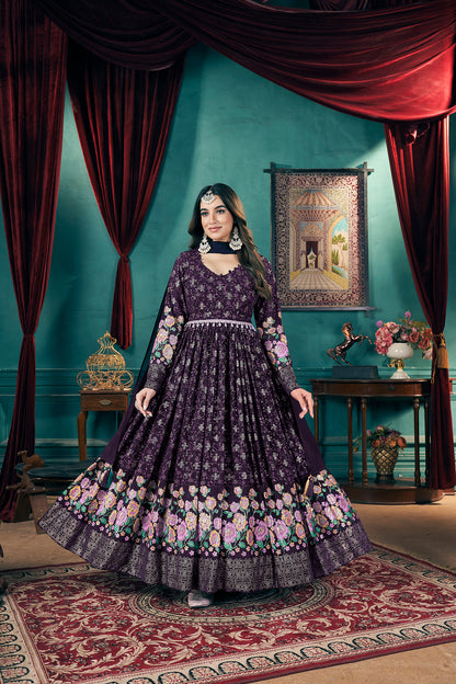 Designer Purple Fox Georgette Gown with Dupatta