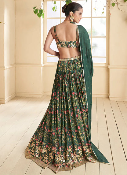 Beautiful Dark Green Lehenga Choli with Mirror Work Details