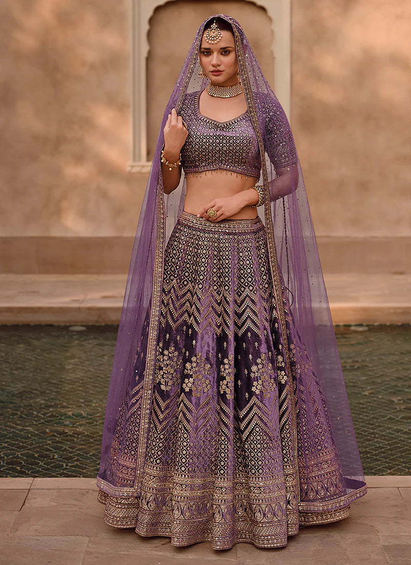 Purple Sequence Embroidery Wedding Lehenga Choli boasts elaborate sequin work