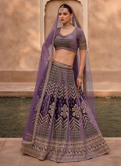 Purple Sequence Embroidery Wedding Lehenga Choli boasts elaborate sequin work