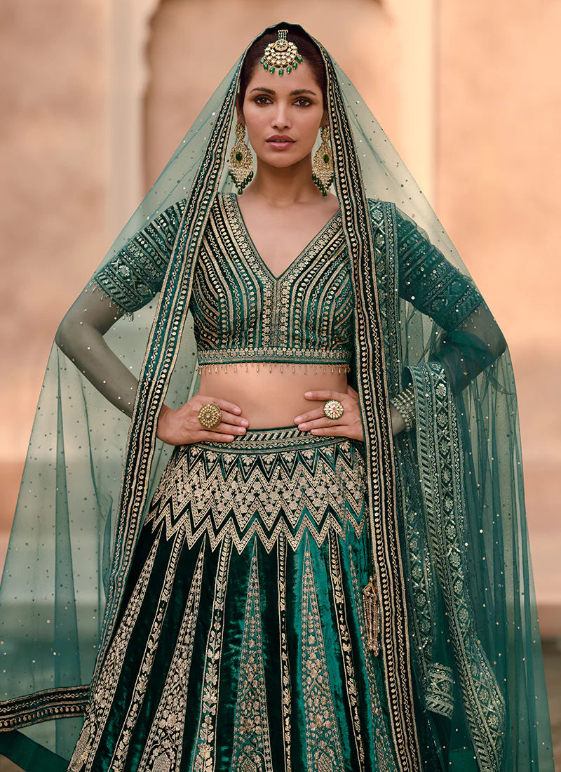 Green Sequence Embroidery Wedding Lehenga Choli boasts elaborate sequin work