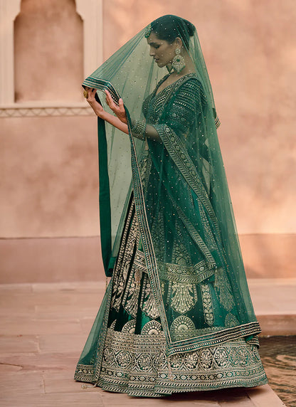 Green Sequence Embroidery Wedding Lehenga Choli boasts elaborate sequin work