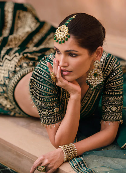 Green Sequence Embroidery Wedding Lehenga Choli boasts elaborate sequin work