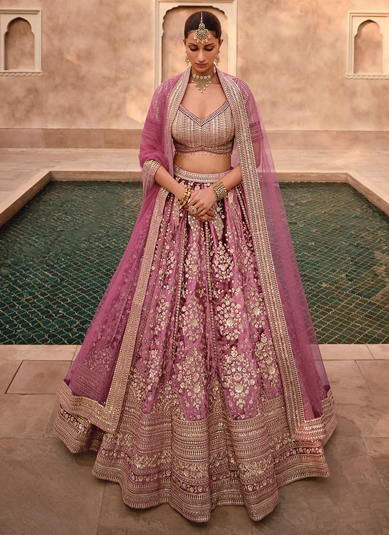 Pink Sequence Embroidery Wedding Lehenga Choli boasts elaborate sequin work