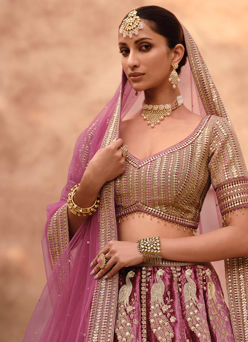 Pink Sequence Embroidery Wedding Lehenga Choli boasts elaborate sequin work