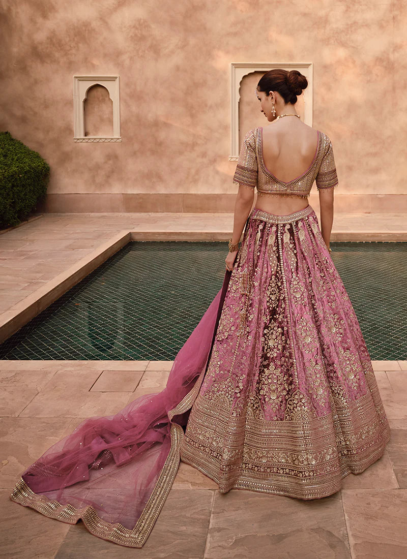 Pink Sequence Embroidery Wedding Lehenga Choli boasts elaborate sequin work