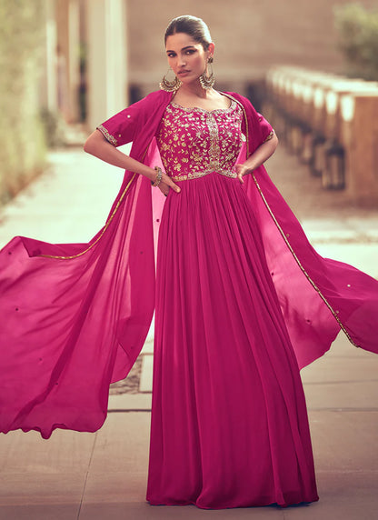 Gorgeous Rani Pink Embroidered Anarkali Dress with Jacket