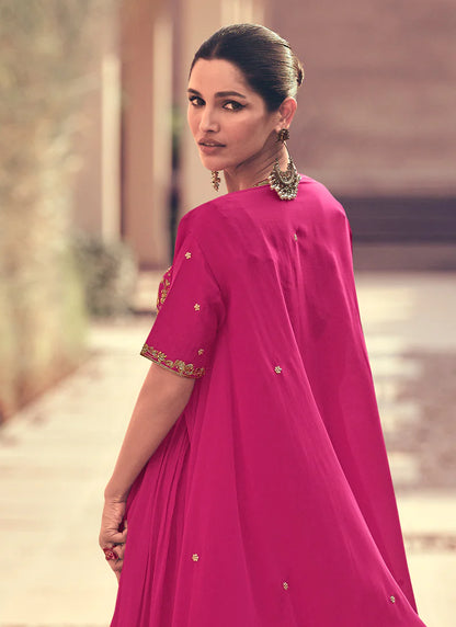 Gorgeous Rani Pink Embroidered Anarkali Dress with Jacket