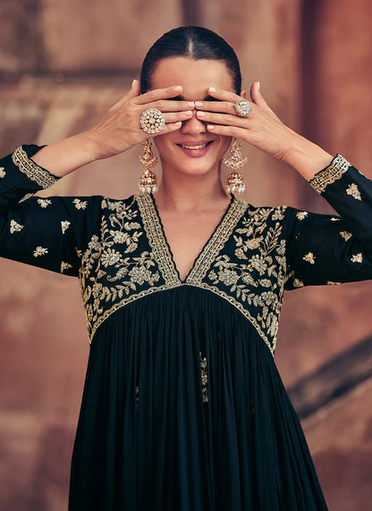 Gorgeous Bottle Green Embroidered Anarkali Dress