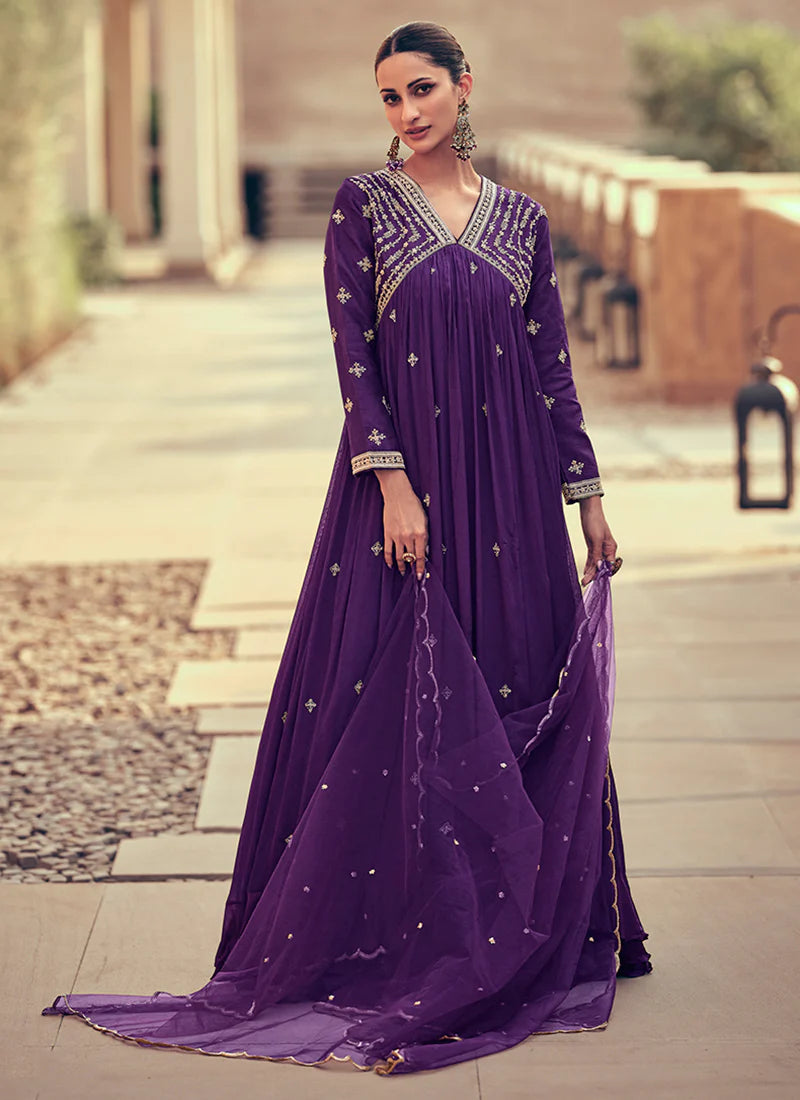 Gorgeous Purple Embroidered Anarkali Dress