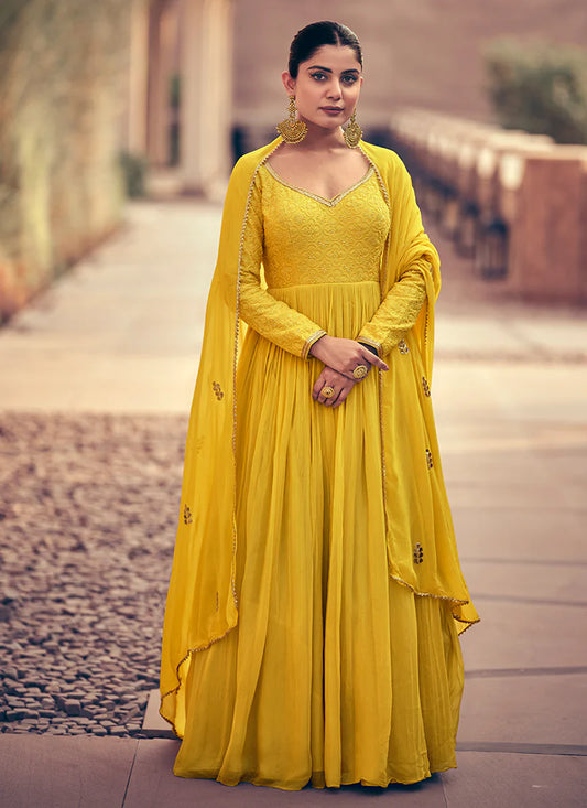 Gorgeous Yellow Embroidered Anarkali Dress