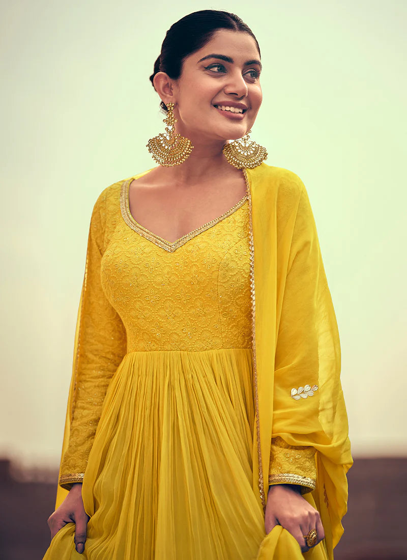 Gorgeous Yellow Embroidered Anarkali Dress