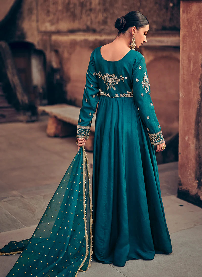 Gorgeous Turquoise Embroidered Anarkali Dress