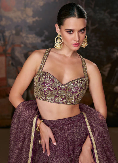 Festive Burgundy Print Lehenga Choli with Stylish Designer Blouse