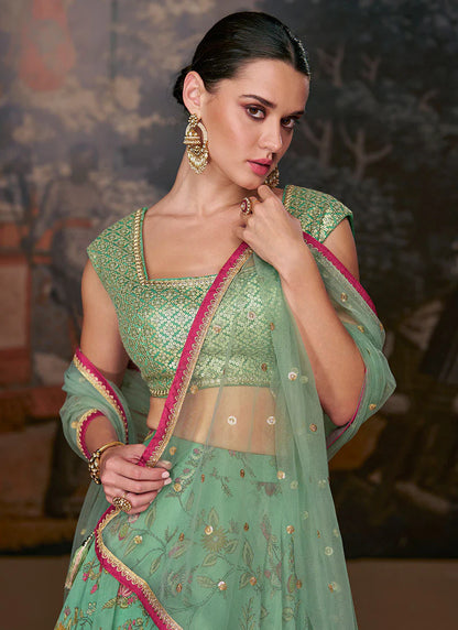 Festive Light Green Print Lehenga Choli with Stylish Designer Blouse