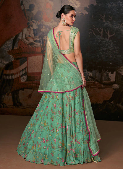 Festive Light Green Print Lehenga Choli with Stylish Designer Blouse