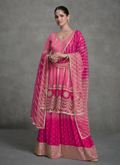 Designer Pink Sharara Suit with Golden Sequins