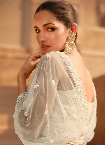 Designer Off White Lehenga Choli Featuring Lucknowi Embroidery