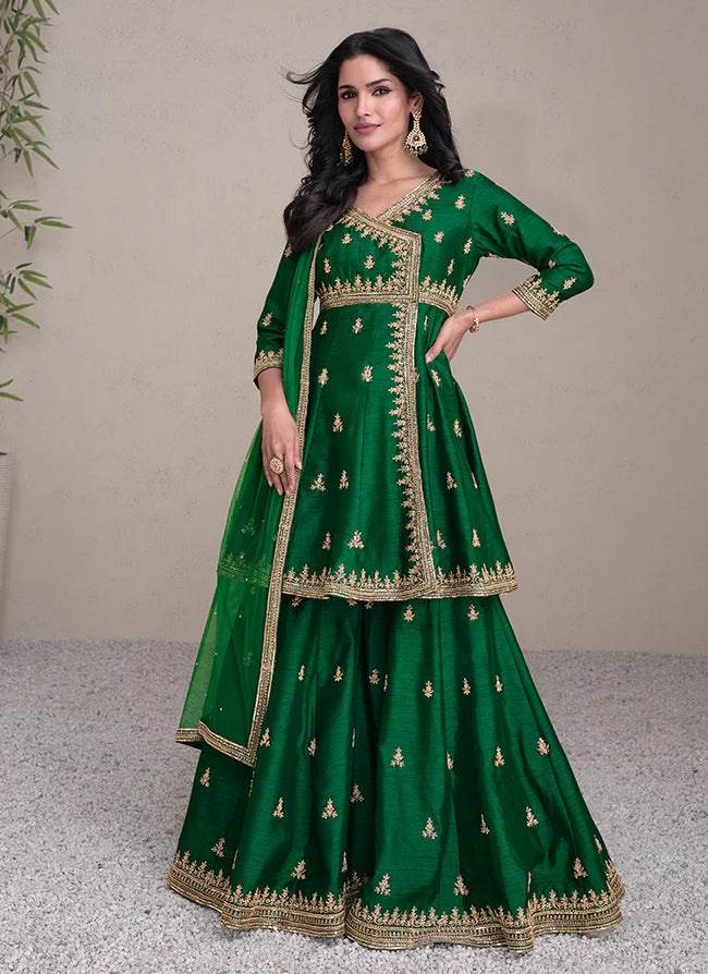 Golden Sequin Embroidered Green Lehenga Suit