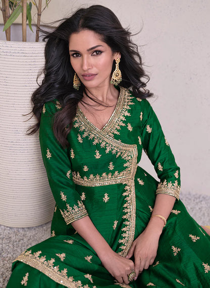 Golden Sequin Embroidered Green Lehenga Suit