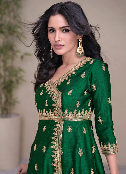 Golden Sequin Embroidered Green Lehenga Suit