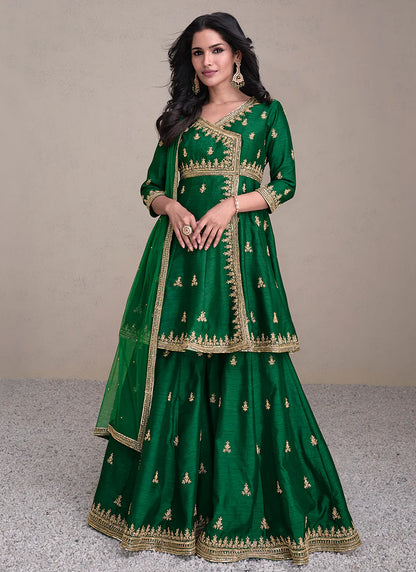 Golden Sequin Embroidered Green Lehenga Suit