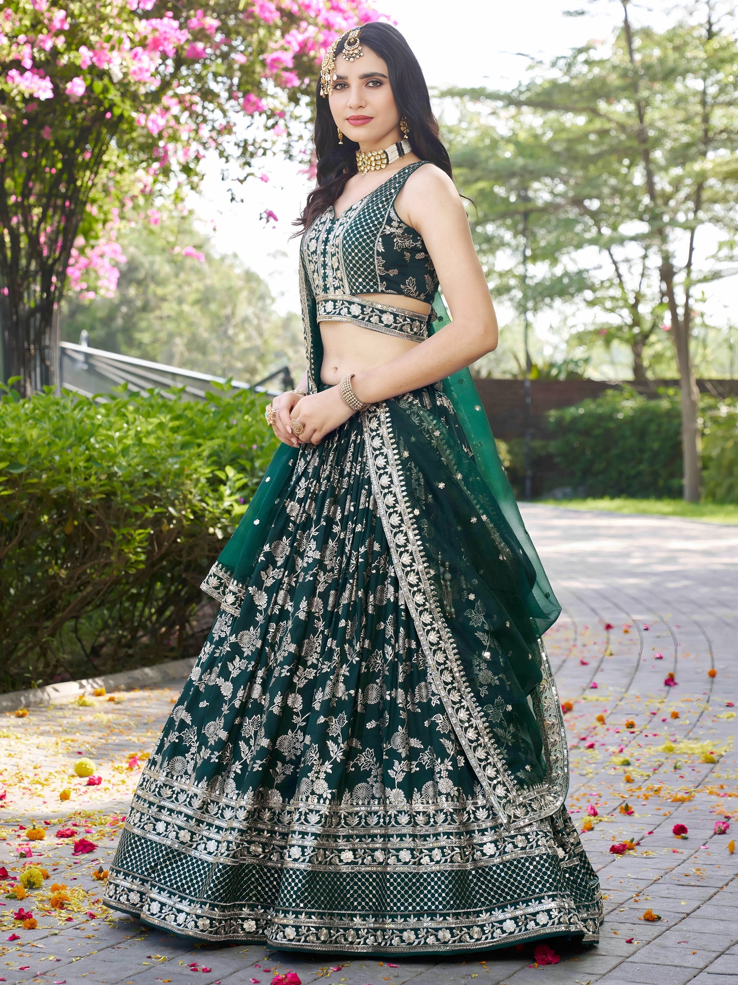 Green Dola Silk Designer Lehenga Choli with Mirror Work – Ideal for Bridesmaids & Festive Events
