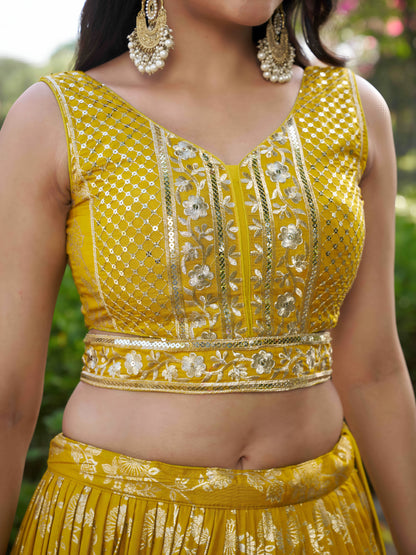 Yellow Dola Silk Lehenga Choli for Diwali Celebrations and Indian Wedding Bridesmaid Look – Hand Embroidery with Dupatta