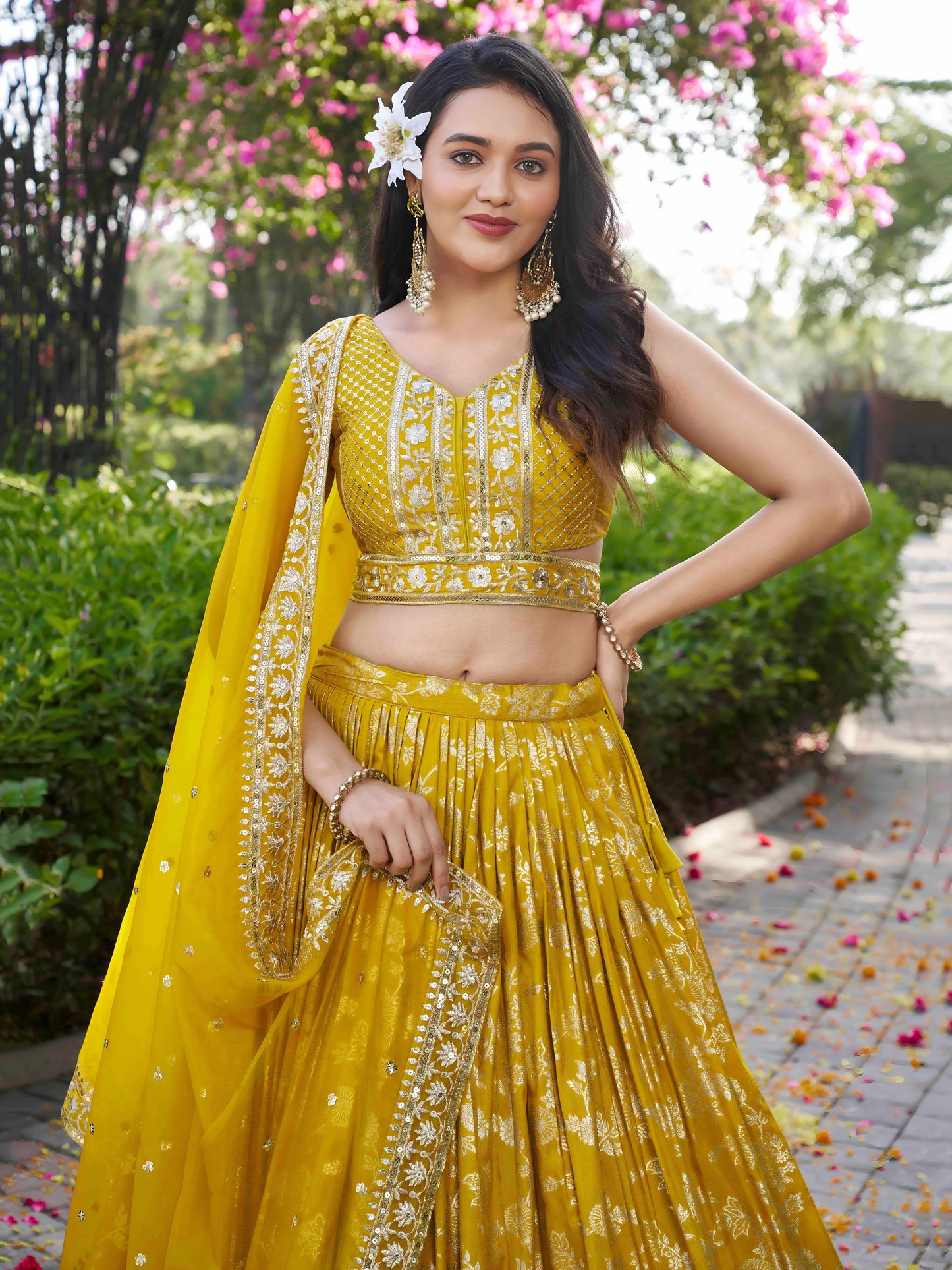 Yellow Dola Silk Lehenga Choli for Diwali Celebrations and Indian Wedding Bridesmaid Look – Hand Embroidery with Dupatta