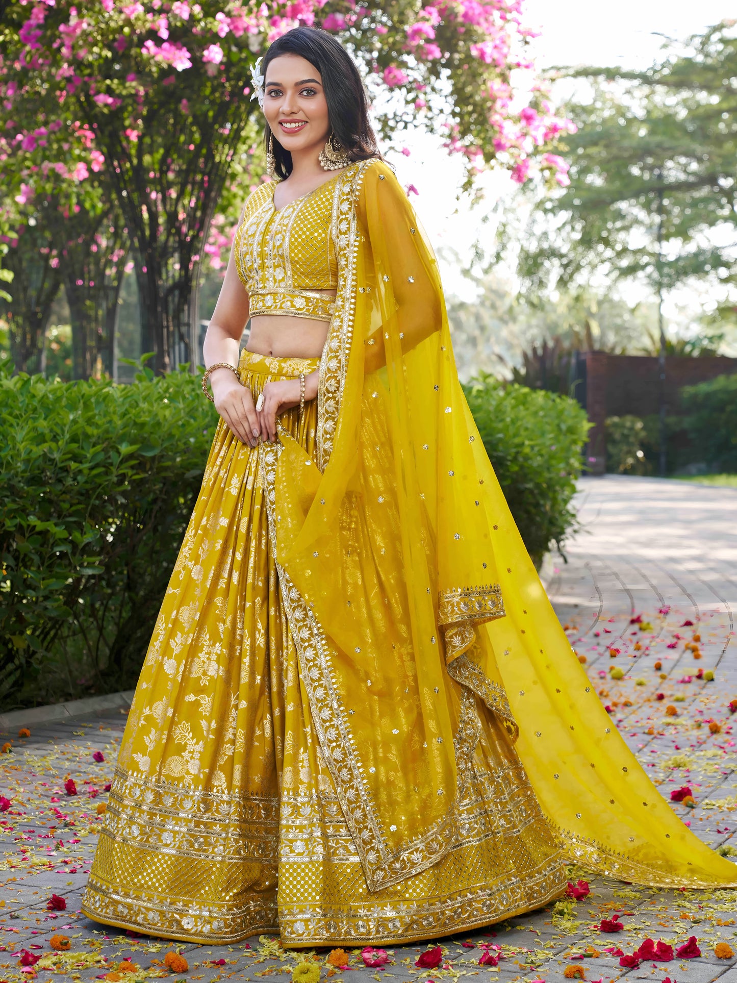 Yellow Dola Silk Lehenga Choli for Diwali Celebrations and Indian Wedding Bridesmaid Look – Hand Embroidery with Dupatta