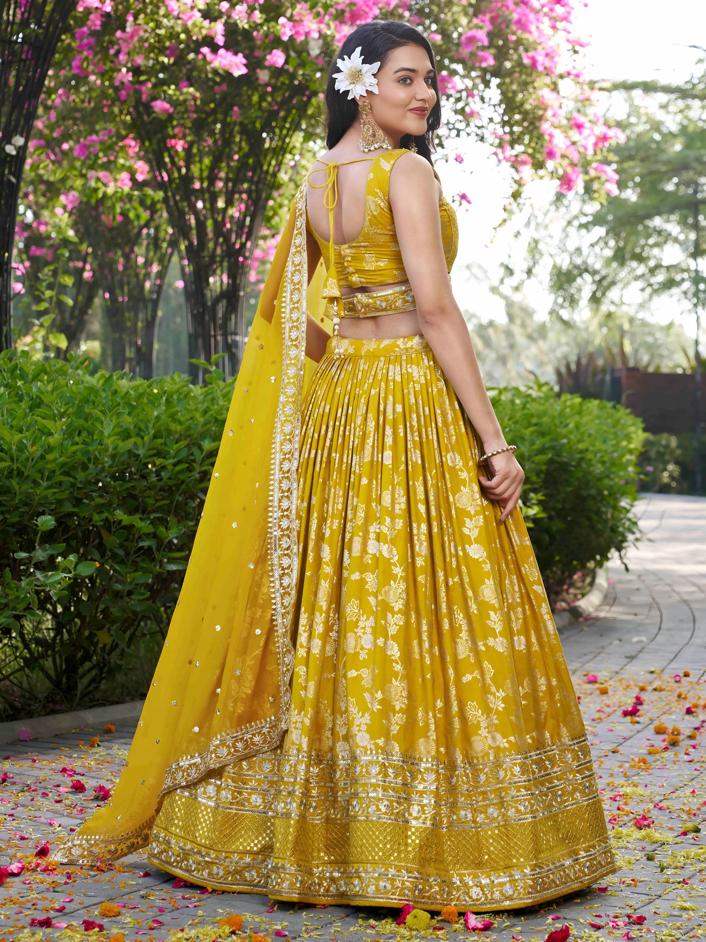 Yellow Dola Silk Lehenga Choli for Diwali Celebrations and Indian Wedding Bridesmaid Look – Hand Embroidery with Dupatta