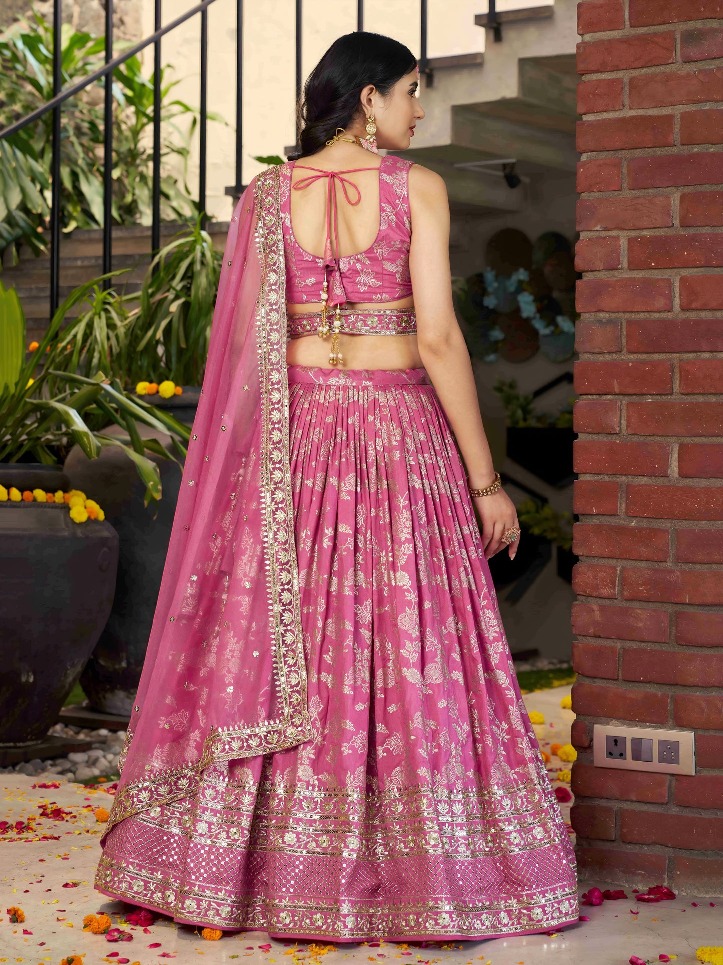 Pink Dola Silk Lehenga Choli with Embroidered Dupatta for Bridesmaids and Indian Festival Wear