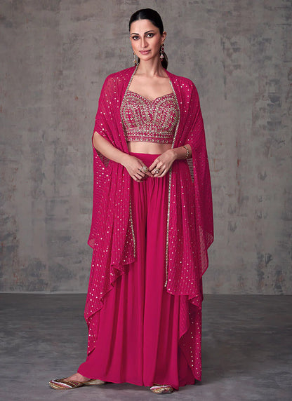 Stylish Rani Pink Palazzo Set with Mirror Foil Embroidery