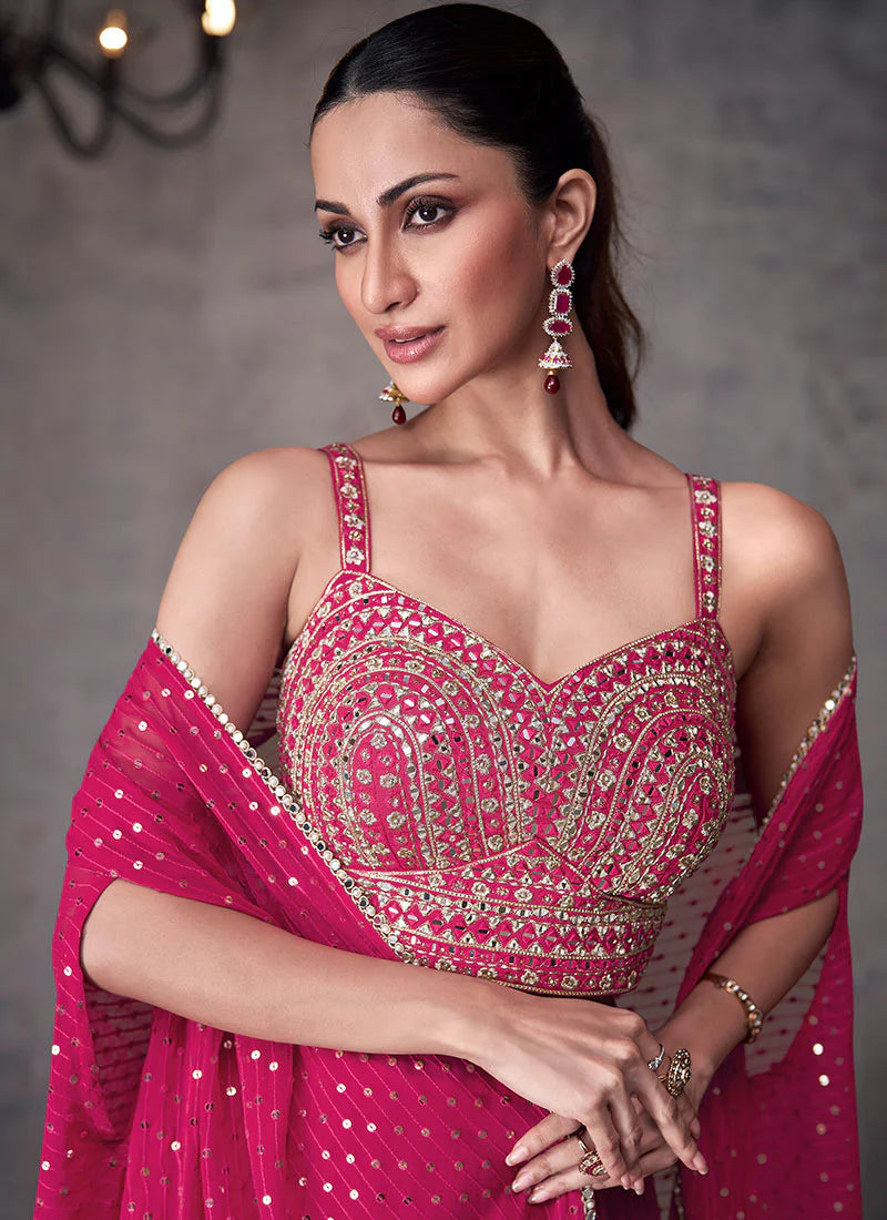 Stylish Rani Pink Palazzo Set with Mirror Foil Embroidery