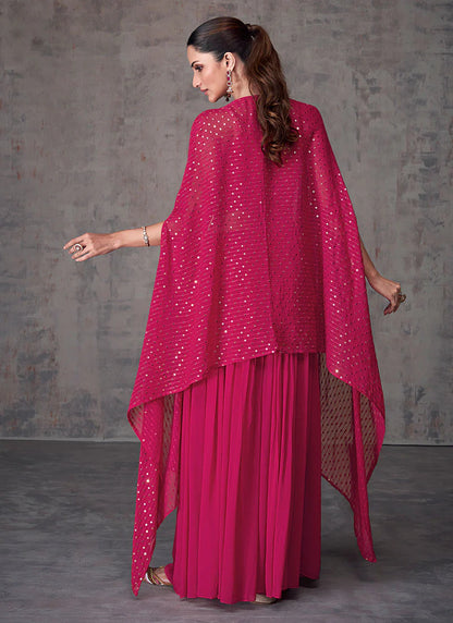 Stylish Rani Pink Palazzo Set with Mirror Foil Embroidery