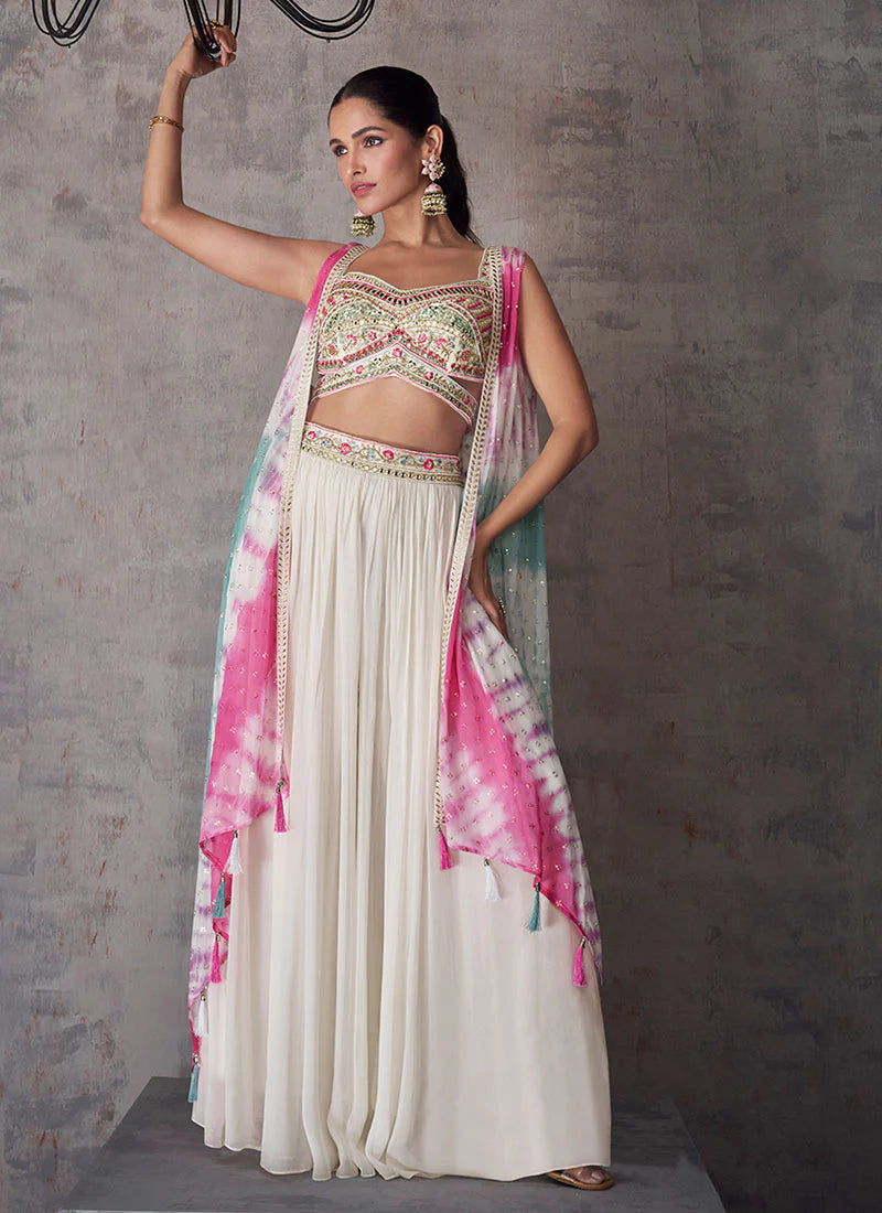 Stylish White Palazzo Set with Mirror Foil Embroidery