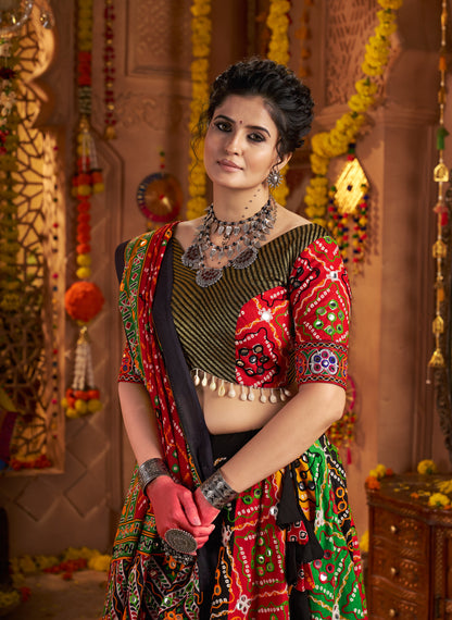 Designer Multicolor Chaniya Choli for Navratri with Aari Foil Work