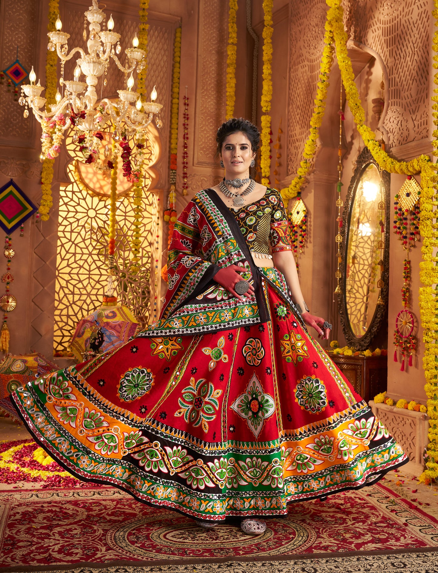 Bold Red Navratri Chaniya Choli with Traditional Kutchi Embroidery – Bindyaa Festive Wear
