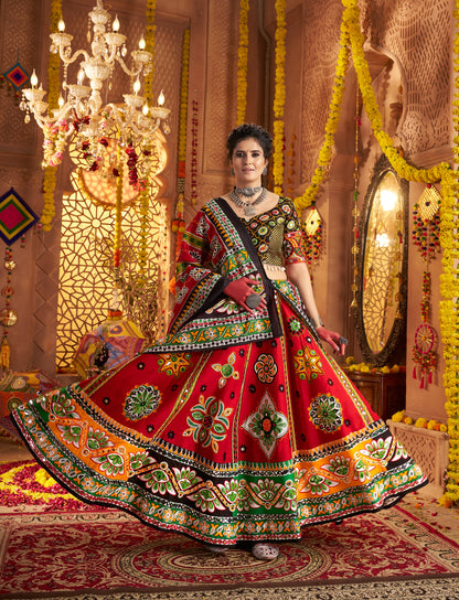 Bold Red Navratri Chaniya Choli with Traditional Kutchi Embroidery – Bindyaa Festive Wear