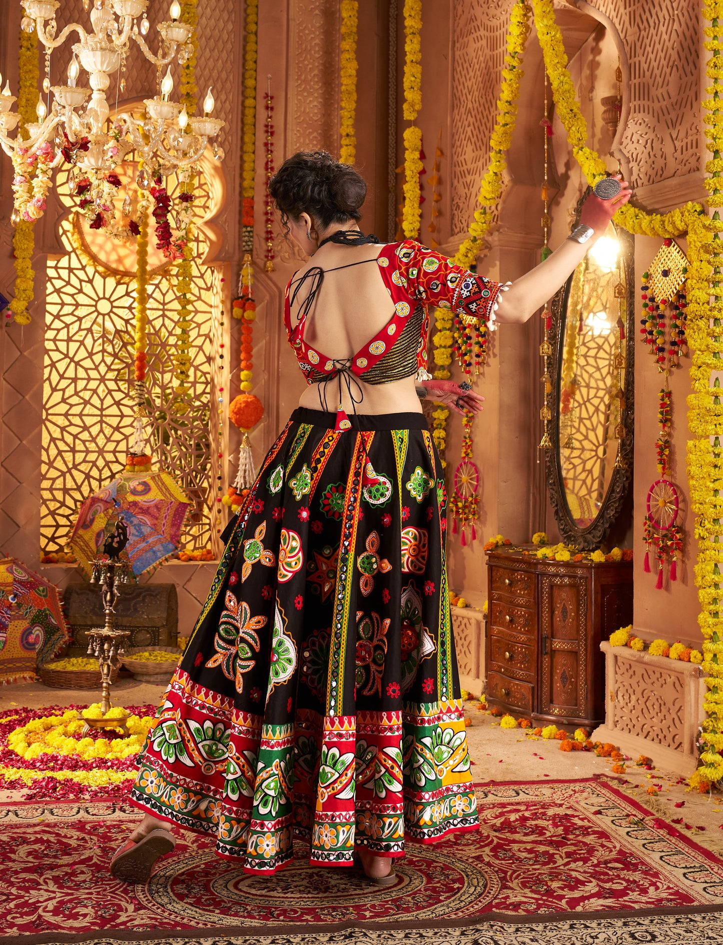 Black Navratri Chaniya Choli with Vibrant Kutchi Embroidery