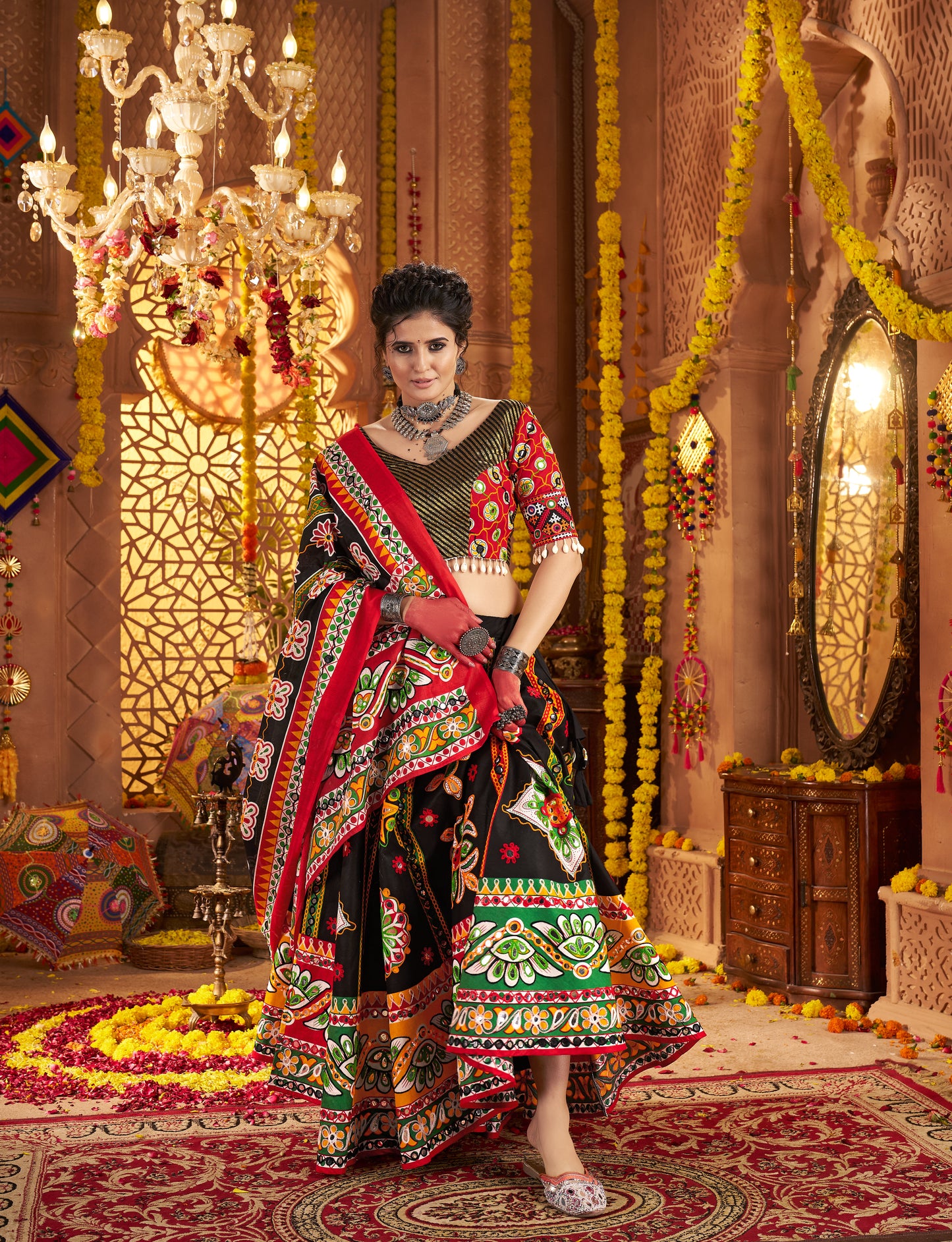 Black Navratri Chaniya Choli with Vibrant Kutchi Embroidery