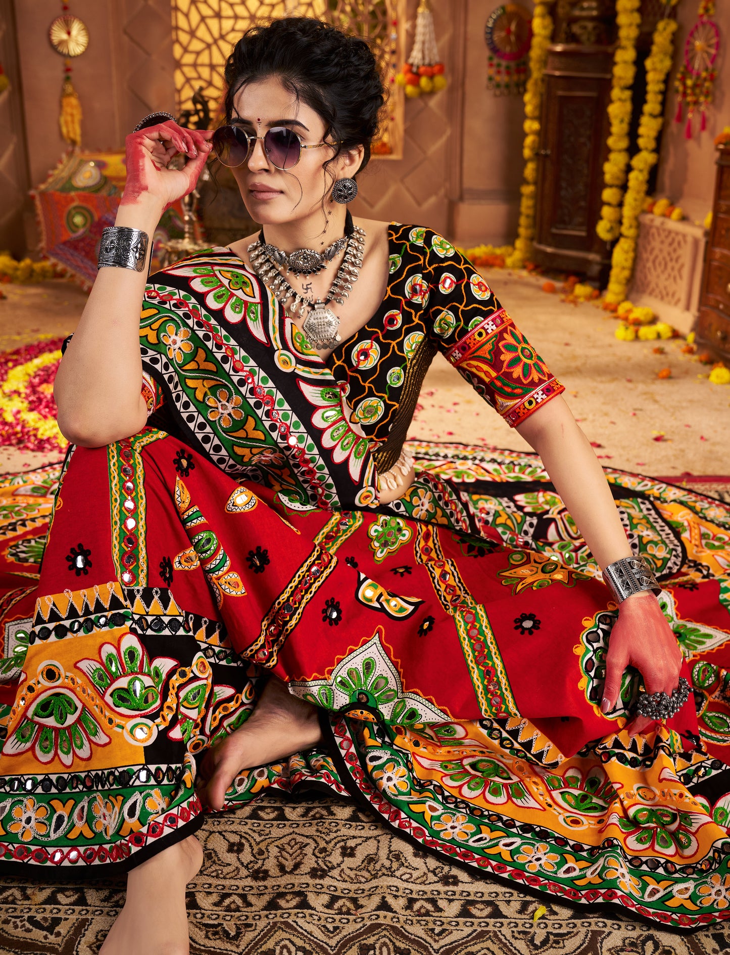Bold Red Navratri Chaniya Choli with Traditional Kutchi Embroidery – Bindyaa Festive Wear